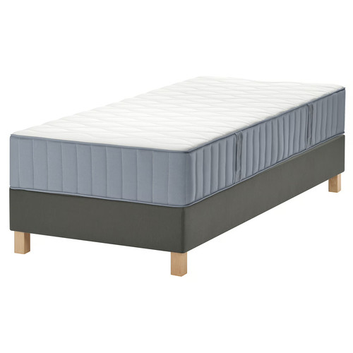 LYNGÖR Divan bed, Vågstranda medium firm/light blue dark grey, Standard Single