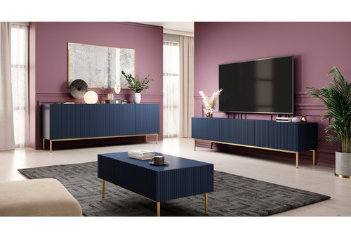 TV Cabinet Nicole 200 cm, dark blue/gold legs