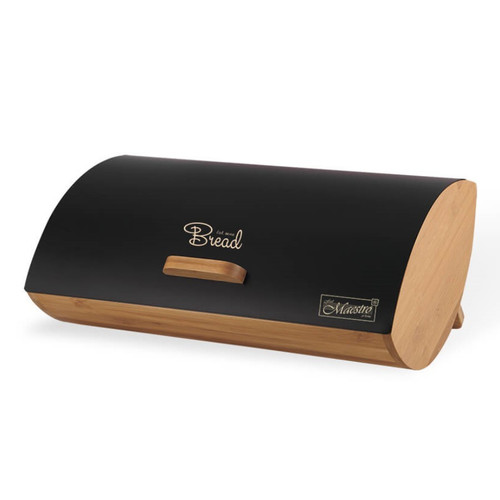 Feel Maestro Modern Stainless Steel & Bamboo Bread Bin MR-1775-BLACK