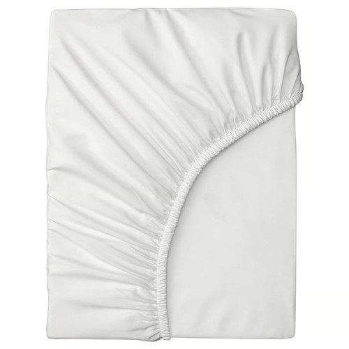 BRUKSVARA Fitted sheet, white, 140x200 cm