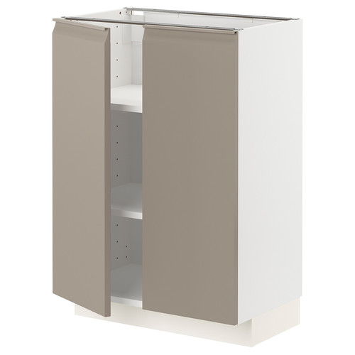 METOD Base cabinet with shelves/2 doors, white/Upplöv matt dark beige, 60x37 cm