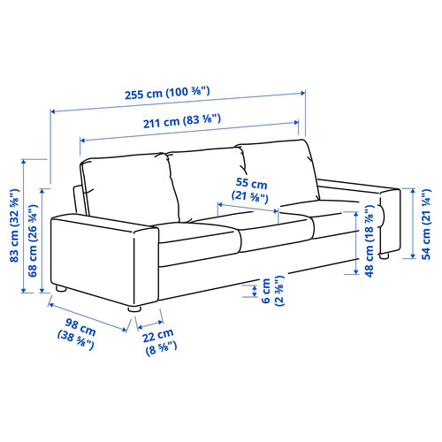 VIMLE 3-seat sofa, with wide armrests/Gunnared beige