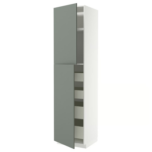 METOD / MAXIMERA Hi cab w 2 doors/4 drawers, white/Nickebo matt grey-green, 60x60x240 cm