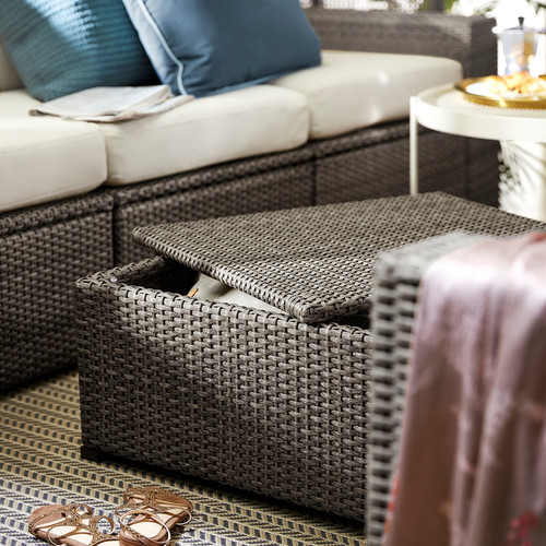 SOLLERÖN 3-seat modular sofa, outdoor, dark grey, Frösön/Duvholmen beige, 223x82x88 cm