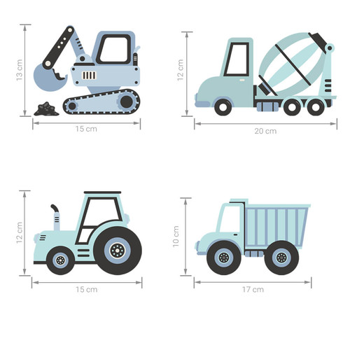Wall Sticker Set - Construction Vehicles Blue