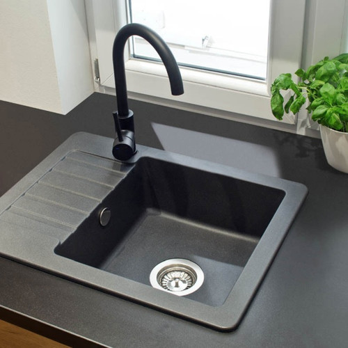 Granite Kitchen Sink Burnell 1 Bowl with Half Drainer, black