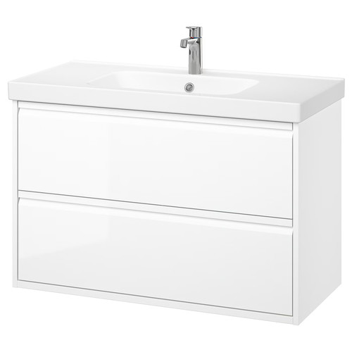 ÄNGSJÖN / ORRSJÖN Wash-stnd w drawers/wash-basin/tap, high-gloss white, 102x49x69 cm