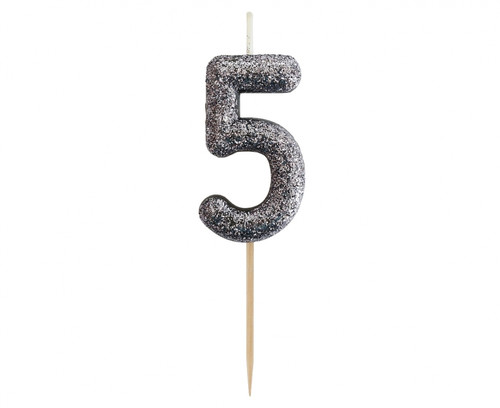 Birthday Candle Number 5, black glitter