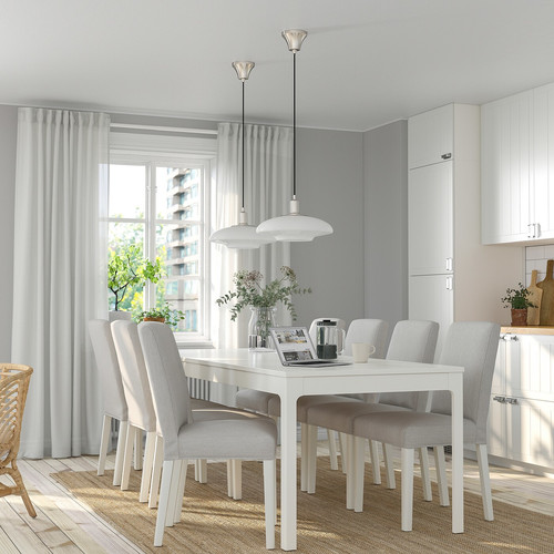 EKEDALEN / BERGMUND Table and 8 chairs, white white/Ramna light grey, 180/240 cm