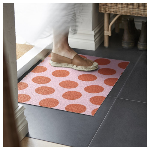 KÖRFÄLTSPIL Door mat, pink orange/circle pattern, 40x60 cm