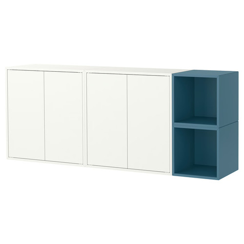 EKET Wall-mounted cabinet combination, white/dark grey-blue, 175x35x70 cm