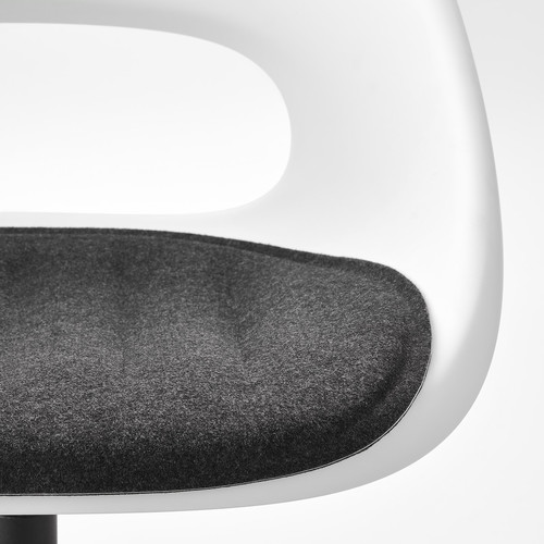 LOBERGET / MALSKÄR Swivel chair with pad, white black, dark grey