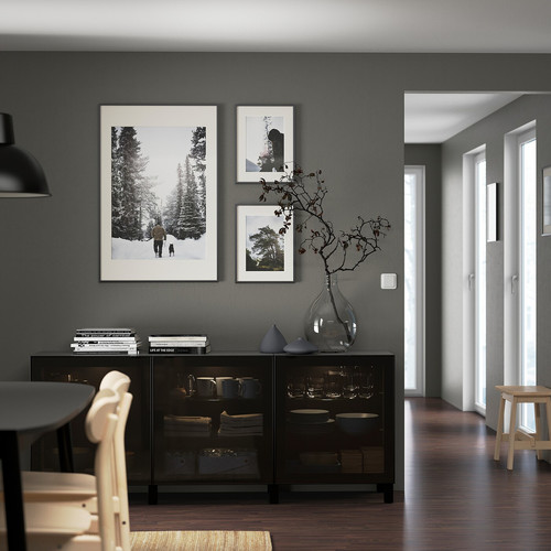 BESTÅ Storage combination with doors, black-brown, Glassvik black, smoked glass, 180x40x74 cm