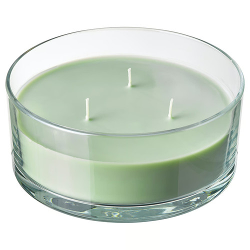 LOTSFÅGEL Scented candle in glass, 3 wicks, Apple light green, 25 hr