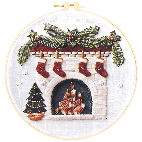 Christmas DIY Embroidery Kit: Festive Fireplace