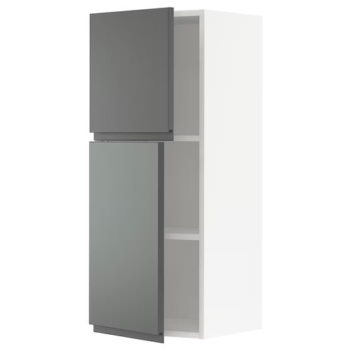 METOD Wall cabinet with shelves/2 doors, white/Voxtorp dark grey, 40x100 cm