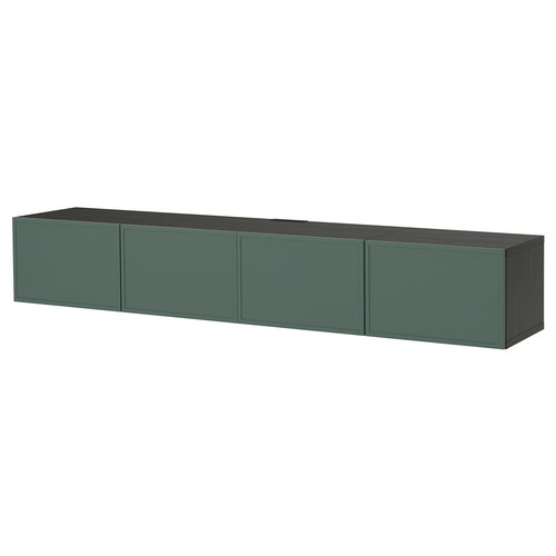 BESTÅ TV bench with doors, black-brown/Krukmakare dark grey-green, 240x42x38 cm
