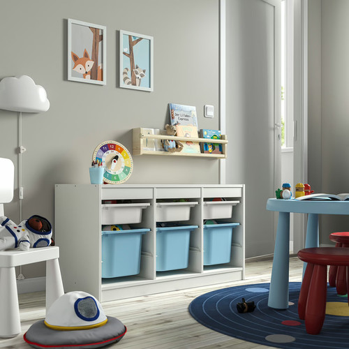 TROFAST Storage combination with boxes, white white/light blue, 99x44x56 cm