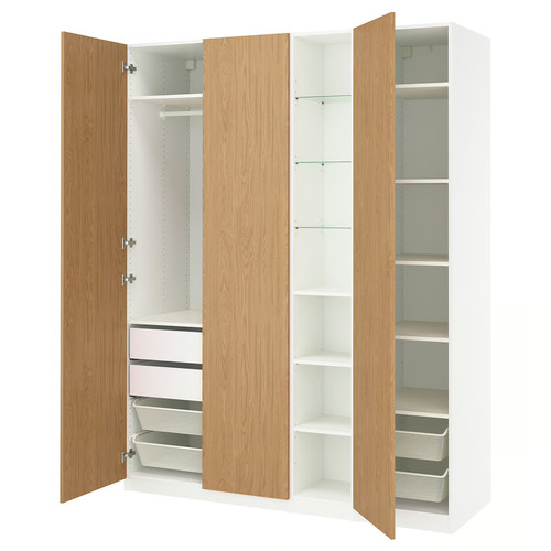 PAX / STORKLINTA Wardrobe combination, white oak effect/white, 185x60x236 cm