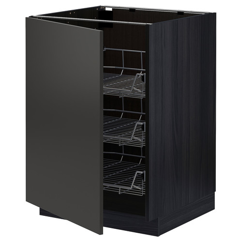 METOD Base cabinet with wire baskets, black/Nickebo matt anthracite, 60x60 cm