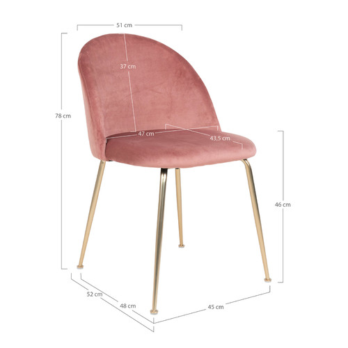 Velvet Dining Chair with Metal Legs, pink/gold