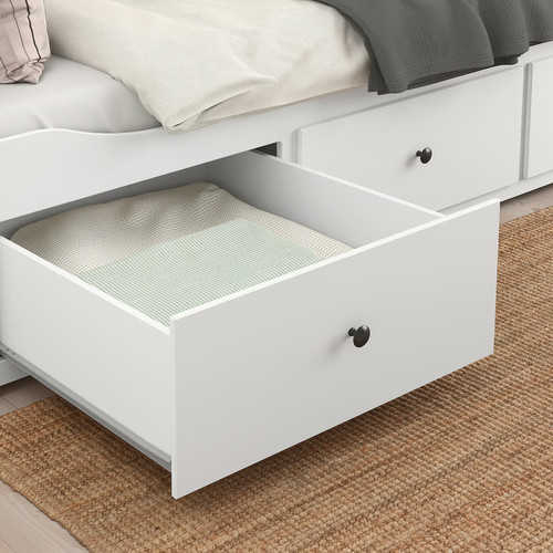 HEMNES Day-bed w 3 drawers/2 mattresses, white/Åfjäll medium firm, 80x200 cm