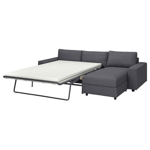 VIMLE 3-seat sofa-bed with chaise longue, with wide armrests Gunnared/medium grey