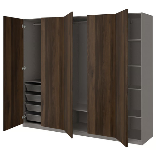 PAX / STORKLINTA Wardrobe combination, dark grey/dark brown stained oak effect, 250x60x201 cm