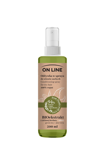 On Line From Plants With Love Conditioning Spray for Dry Hair Green Tea + Aloe Vera Vegan 94% Natural 200ml