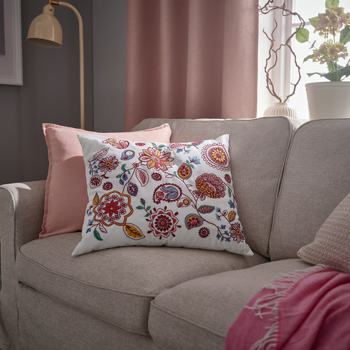 FJÄLLFRYLE Cushion, white multicolour/embroidery, 50x58 cm