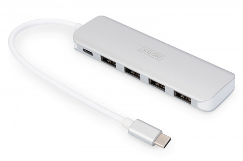 Digitus 4-Port USB-C HUB + PD 4x USB 3.0, 1x PD Charging, silver