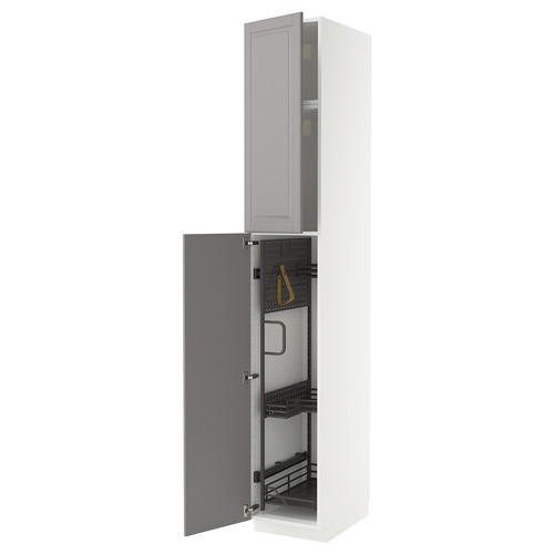 METOD High cabinet with cleaning interior, white/Bodbyn grey, 40x60x240 cm