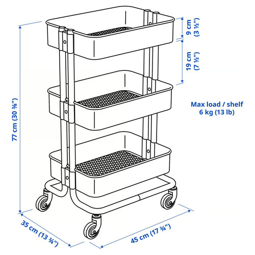 RÅSKOG Trolley, white, 35x45x77 cm