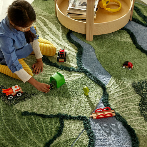 GREJSIMOJS Rug, high pile, green, 153x215 cm