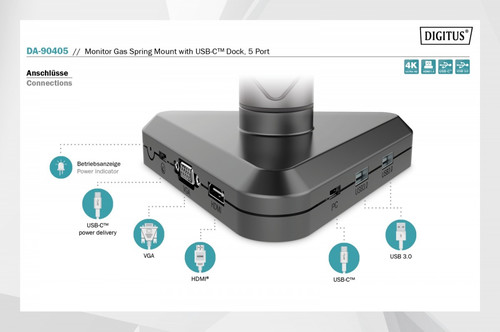 Digitus Monitor Gas Spring Mount with USB-C Dock 15-30" DA-90405