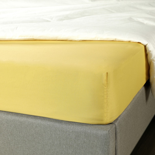 BRUKSVARA Fitted sheet, yellow, 90x200 cm