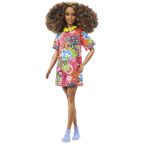 Barbie Doll, Brunette With Graffiti Dress, Barbie Fashionistas HPF77 3+