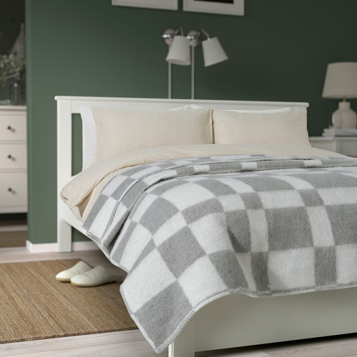 BORSTTÅG Bedspread, light grey/check, 230x250 cm