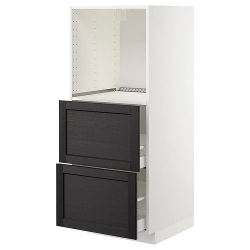 METOD / MAXIMERA High cabinet w 2 drawers for oven, white/Lerhyttan black stained, 60x60x140 cm