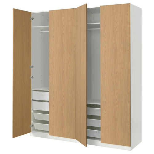PAX / STORKLINTA Wardrobe combination, white/oak effect, 200x66x236 cm