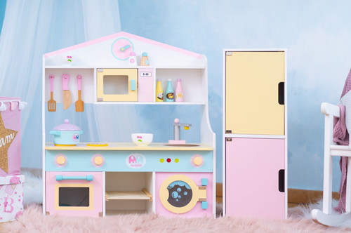 Pastel Wooden Kitchen Large Playset with Accessories & Light 3+