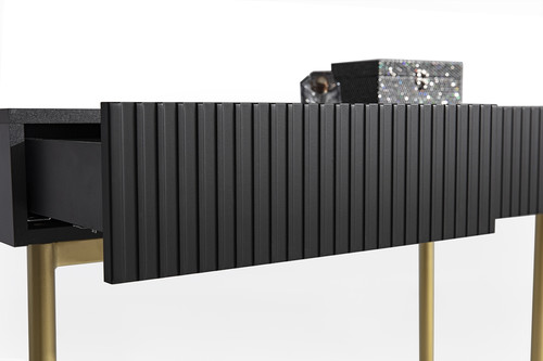 Modern Console Table Dresser Dressing Table Nicole, matt black, gold legs