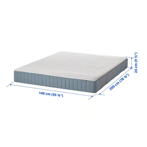 VALEVÅG Pocket sprung mattress, extra firm/light blue, 140x200 cm