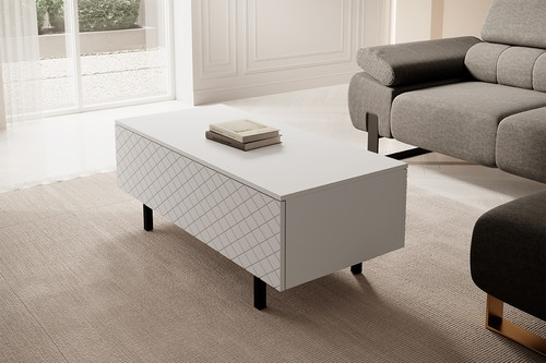 Coffee Table with Storage Scalia II 120, matt white, black legs