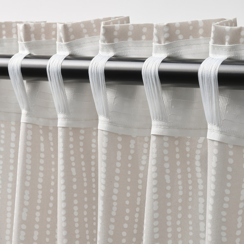 MÄSTERROT Curtains, 1 pair, beige/white dot pattern/with heading tape, 145x300 cm