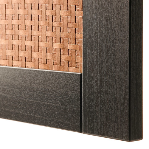 BESTÅ Storage combination with doors, black-brown Studsviken/dark brown woven poplar, 120x42x193 cm