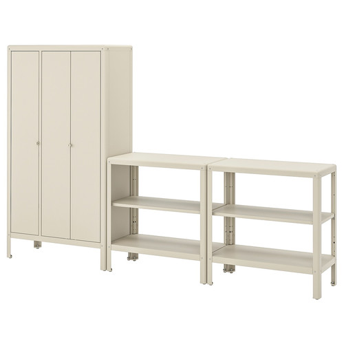 KOLBJÖRN Shelving unit with cabinet, beige, 171x37x161 cm