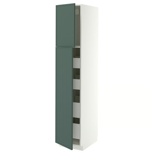 METOD/MAXIMERA Hi cab w 2 doors/4 drawers, white/Aspudden dark grey-green, 40x60x200 cm