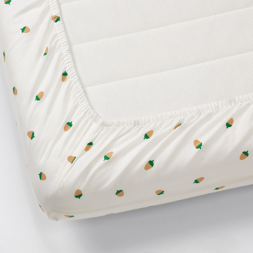 BRUMMIG Fitted sheet, acorn pattern/multicolour, 90x200 cm