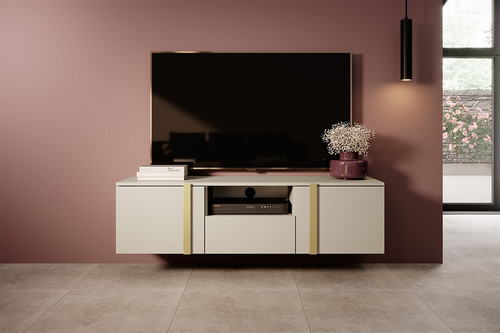Wall-Mounted TV Cabinet Verica 150 cm, cashmere/gold handles